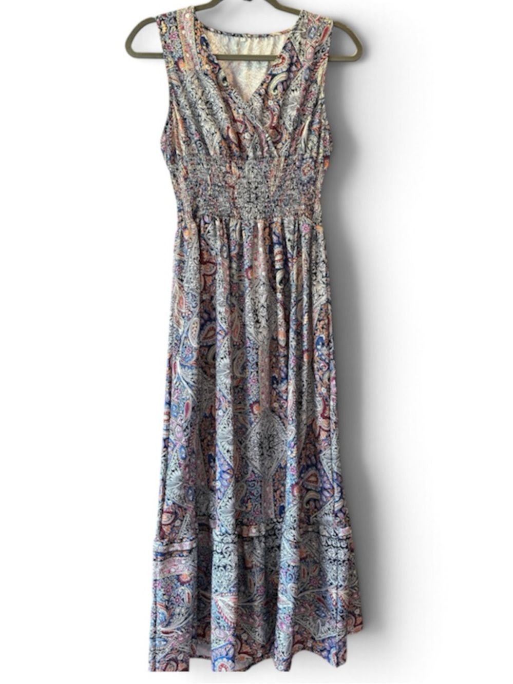 Sleeveless Paisley Maxi Dress in Multi-Color size large